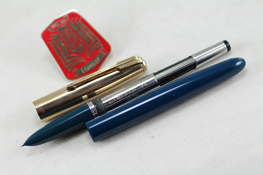 [long37仓库]第5975号派克51 1/10 12k放射条纹包金套蓝黑色钢笔